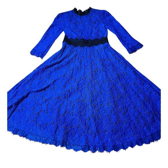 Source Unknown Dresses & Skirts - Cobalt Blue & Black detail Lace Midi Dress Size 4